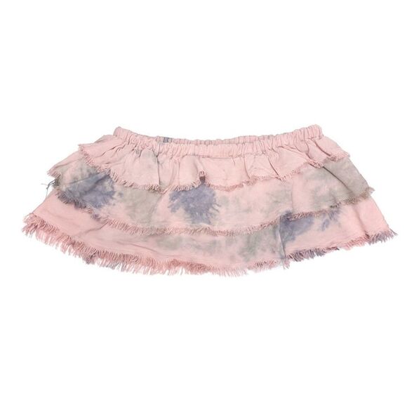 BLUE LIFE Lola Ruffled Bandeau Strapless Crop Top Boho Rebel Pink Tie Dye Small - Picture 1 of 6